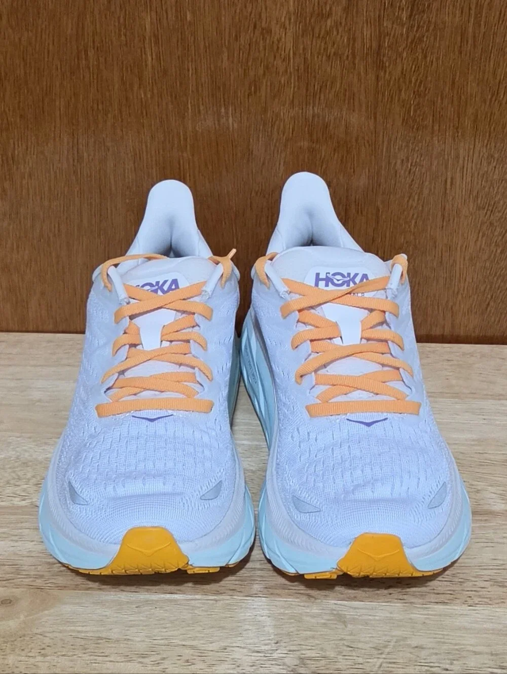 Hoka One One Clifton 8 Womens Mint Green Orange Athletic Running Shoes Size 8B
